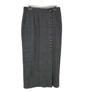 Pioneer Wear Tweed Midi Skirt 12 Western Cowgirl 80's Wool Blend Black White